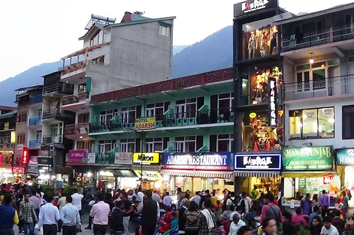 Busy Mall Road in Uttarakhand